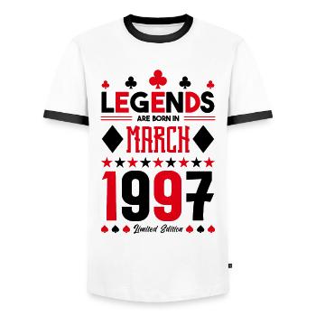 cadeau d'anniversaire Mars 1997. jeux de carte. - T-shirt contrasté Homme - blanc/noir - Devant - AI Model Female 172 light (172cm) & AI Model Male 178 dark (178cm)