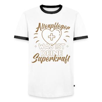 Pfleger Altenpflege Altenpfleger Vater Pflege - Männer Kontrast-T-Shirt - Weiß/Schwarz - Vorne - AI Model Female 172 light (172cm) & AI Model Male 178 dark (178cm)