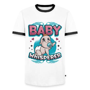 La Chuchoteuse de Bébés, Nounou Assistante maternelle, Baby-sitter - T-shirt contrasté Homme - blanc/noir - Devant - AI Model Female 172 light (172cm) & AI Model Male 178 dark (178cm)