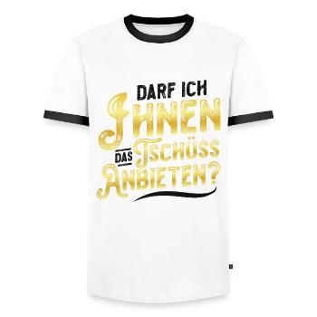 Darf Ich Ihnen Das Tschüss Anbieten - Männer Kontrast-T-Shirt - Weiß/Schwarz - Vorne - AI Model Female 172 light (172cm) & AI Model Male 178 dark (178cm)
