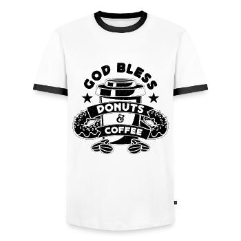 Que Dieu bénisse les beignets et la caféine Amateur de café et de beignets - T-shirt contrasté Homme - blanc/noir - Devant - AI Model Female 172 light (172cm) & AI Model Male 178 dark (178cm)