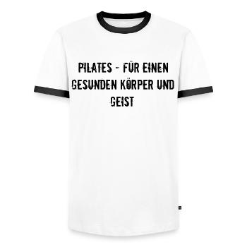 Pilates - Pilates - für einen gesunden Körper und - Männer Kontrast-T-Shirt - Weiß/Schwarz - Vorne - AI Model Female 172 light (172cm) & AI Model Male 178 dark (178cm)
