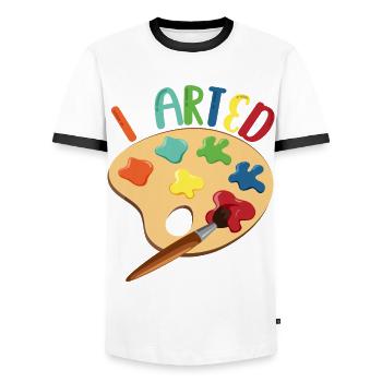 I Arted For Painter - Men's Ringer Shirt - white/black - Front - AI Model Female 172 light (172cm) & AI Model Male 178 dark (178cm)