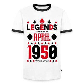 cadeau d'anniversaire avril 1950. jeux de carte. - T-shirt contrasté Homme - blanc/noir - Devant - AI Model Female 172 light (172cm) & AI Model Male 178 dark (178cm)