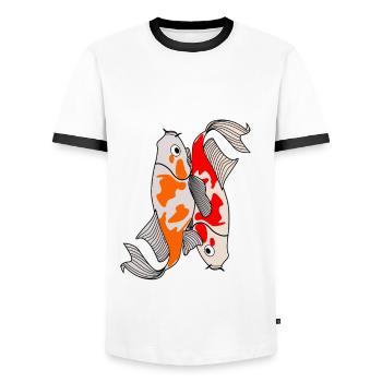 Carpe Koï Koimasutra Kois - T-shirt contrasté Homme - blanc/noir - Devant - AI Model Female 172 light (172cm) & AI Model Male 178 dark (178cm)