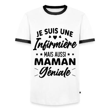 Je suis une infirmière et une maman géniale - T-shirt contrasté Homme - blanc/noir - Devant - AI Model Female 172 light (172cm) & AI Model Male 178 dark (178cm)