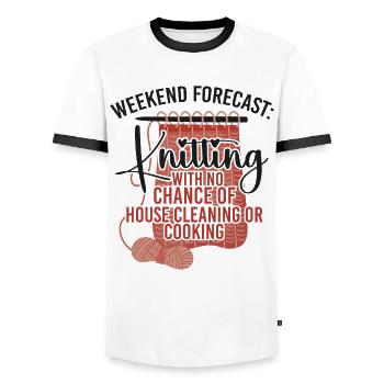 Knitting Knitter Weekend Forecast: - Men's Ringer Shirt - white/black - Front - AI Model Female 172 light (172cm) & AI Model Male 178 dark (178cm)