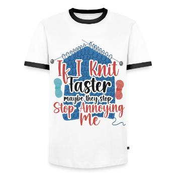 Tricoter si je tricote plus vite - T-shirt contrasté Homme - blanc/noir - Devant - AI Model Female 172 light (172cm) & AI Model Male 178 dark (178cm)