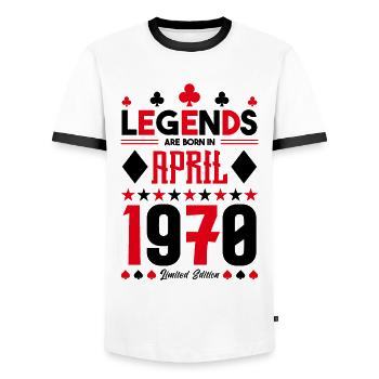 cadeau d'anniversaire avril 1970. jeux de carte. - T-shirt contrasté Homme - blanc/noir - Devant - AI Model Female 172 light (172cm) & AI Model Male 178 dark (178cm)