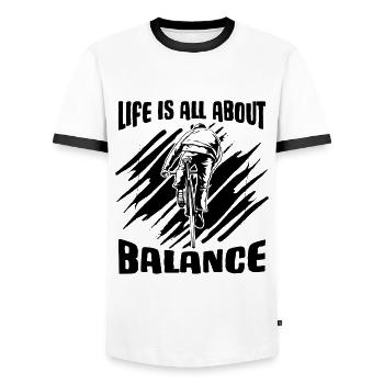 Life Is All About Balance Bicycle Biker Cyclist - Men's Ringer Shirt - white/black - Front - AI Model Female 172 light (172cm) & AI Model Male 178 dark (178cm)