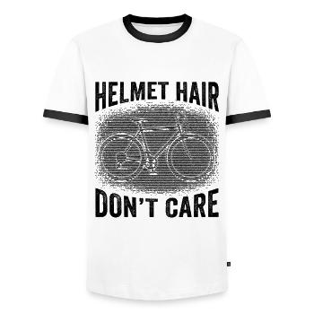 Helmet Hair Don't Care Bicycle Road Bike Cyclist - Men's Ringer Shirt - white/black - Front - AI Model Female 172 light (172cm) & AI Model Male 178 dark (178cm)