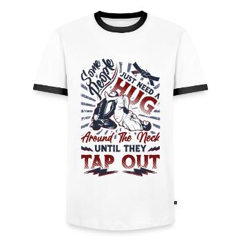 Hug around the neck, Jiu Jitsu - Men's Ringer Shirt - white/black - Front - AI Model Female 172 light (172cm) & AI Model Male 178 dark (178cm)