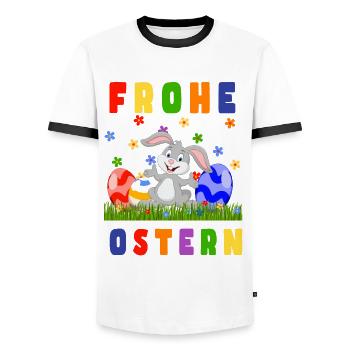Happy Easter - Frohe Ostern Osterhase - Männer Kontrast-T-Shirt - Weiß/Schwarz - Vorne - AI Model Female 172 light (172cm) & AI Model Male 178 dark (178cm)