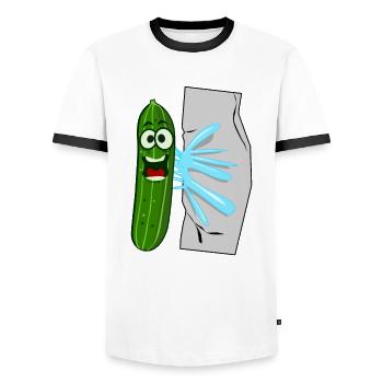Gurke mit Kleber Gluecumber Gurken - Männer Kontrast-T-Shirt - Weiß/Schwarz - Vorne - AI Model Female 172 light (172cm) & AI Model Male 178 dark (178cm)