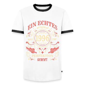 1996 Ein echtes Original seit 1996 - Männer Kontrast-T-Shirt - Weiß/Schwarz - Vorne - AI Model Female 172 light (172cm) & AI Model Male 178 dark (178cm)