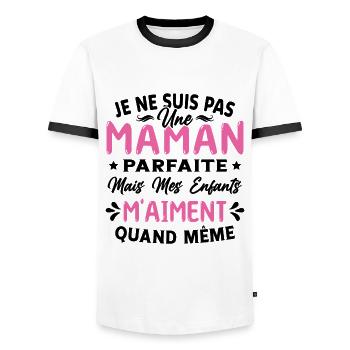 Pas une Maman Parfaite, Citation Maman Humour - T-shirt contrasté Homme - blanc/noir - Devant - AI Model Female 172 light (172cm) & AI Model Male 178 dark (178cm)