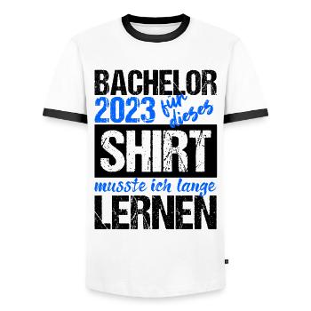 Bachelor 2023 Lange Genug Gelernt Lasst Uns Feiern - Männer Kontrast-T-Shirt - Weiß/Schwarz - Vorne - AI Model Female 172 light (172cm) & AI Model Male 178 dark (178cm)
