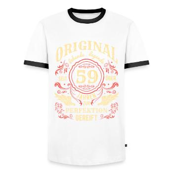 Original Lebende Legende Seit Über 59 Jahren - Männer Kontrast-T-Shirt - Weiß/Schwarz - Vorne - AI Model Female 172 light (172cm) & AI Model Male 178 dark (178cm)