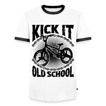 Kick It Old School BMX Racing Cycling BMX Rider - Männer Kontrast-T-Shirt - Weiß/Schwarz - Vorne - AI Model Female 172 light (172cm) & AI Model Male 178 dark (178cm)