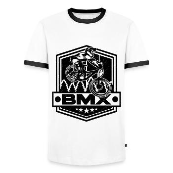 BMX Loves Bike Racing Bicyclette Cycling BMX Rider - Männer Kontrast-T-Shirt - Weiß/Schwarz - Vorne - AI Model Female 172 light (172cm) & AI Model Male 178 dark (178cm)
