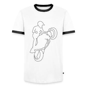 Motorradfahrer Motorrad Zeichnung - Männer Kontrast-T-Shirt - Weiß/Schwarz - Vorne - AI Model Female 172 light (172cm) & AI Model Male 178 dark (178cm)