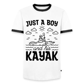 Just A Boy And His Kayaking Canoeing Kayak Lover - Men's Ringer Shirt - white/black - Front - AI Model Female 172 light (172cm) & AI Model Male 178 dark (178cm)