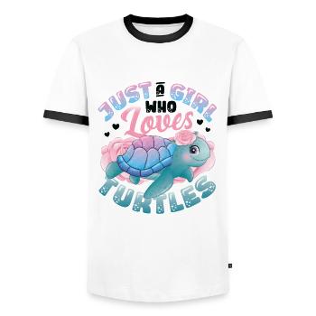 Just A Girl Who Loves Turtles - Männer Kontrast-T-Shirt - Weiß/Schwarz - Vorne - AI Model Female 172 light (172cm) & AI Model Male 178 dark (178cm)