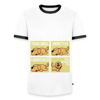 Chien Golden Retriever - T-shirt contrasté Homme - blanc/noir - Devant - AI Model Female 172 light (172cm) & AI Model Male 178 dark (178cm)