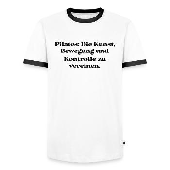 Pilates - Pilates: Die Kunst, Bewegung und - Männer Kontrast-T-Shirt - Weiß/Schwarz - Vorne - AI Model Female 172 light (172cm) & AI Model Male 178 dark (178cm)