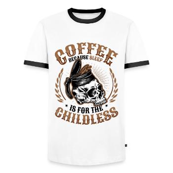 Coffee because sleep is tired for childless people - Men's Ringer Shirt - white/black - Front - AI Model Female 172 light (172cm) & AI Model Male 178 dark (178cm)