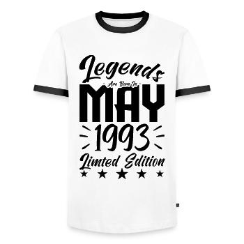 Naissance En mai 1993 Cadeau d'anniversaire 1993. - T-shirt contrasté Homme - blanc/noir - Devant - AI Model Female 172 light (172cm) & AI Model Male 178 dark (178cm)