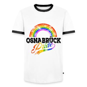 Fierté Osnabrück - T-shirt contrasté Homme - blanc/noir - Devant - AI Model Female 172 light (172cm) & AI Model Male 178 dark (178cm)