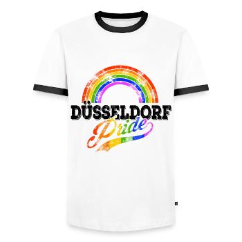 Fierté Düsseldorf - T-shirt contrasté Homme - blanc/noir - Devant - AI Model Female 172 light (172cm) & AI Model Male 178 dark (178cm)