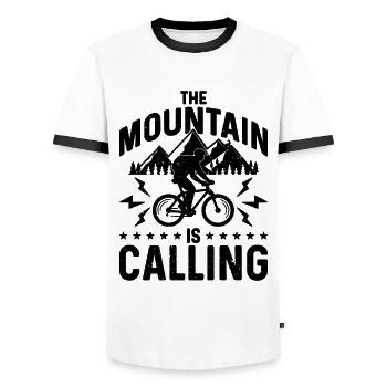 The Mountain Is Calling Bicycle Mountain Biker - Männer Kontrast-T-Shirt - Weiß/Schwarz - Vorne - AI Model Female 172 light (172cm) & AI Model Male 178 dark (178cm)