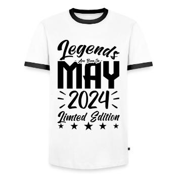 Naissance En mai 2024 Cadeau d'anniversaire 2024. - T-shirt contrasté Homme - blanc/noir - Devant - AI Model Female 172 light (172cm) & AI Model Male 178 dark (178cm)