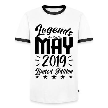 Born May 2019 Birthday gift 2019. - Men's Ringer Shirt - white/black - Front - AI Model Female 172 light (172cm) & AI Model Male 178 dark (178cm)