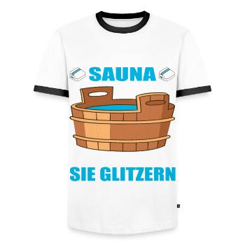 Frauen in der Sauna Schwitzen nicht sie glitzern - Männer Kontrast-T-Shirt - Weiß/Schwarz - Vorne - AI Model Female 172 light (172cm) & AI Model Male 178 dark (178cm)
