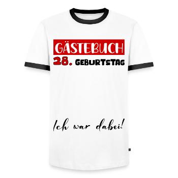 Gästebuch 28 Jahre Geburtstag Deko Bitte Eintragen - Männer Kontrast-T-Shirt - Weiß/Schwarz - Vorne - AI Model Female 172 light (172cm) & AI Model Male 178 dark (178cm)