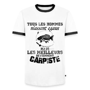 Carpiste homme.Pêcheur. pêche. Poisson cadeau - T-shirt contrasté Homme - blanc/noir - Devant - AI Model Female 172 light (172cm) & AI Model Male 178 dark (178cm)