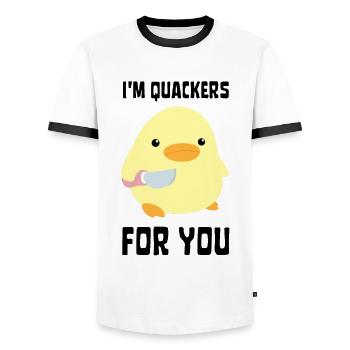 I'm Quackers For You - Funny Duck with knife Meme - Men's Ringer Shirt - white/black - Front - AI Model Female 172 light (172cm) & AI Model Male 178 dark (178cm)