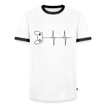 Gaming ECG Heartbeat Controller - Men's Ringer Shirt - white/black - Front - AI Model Female 172 light (172cm) & AI Model Male 178 dark (178cm)