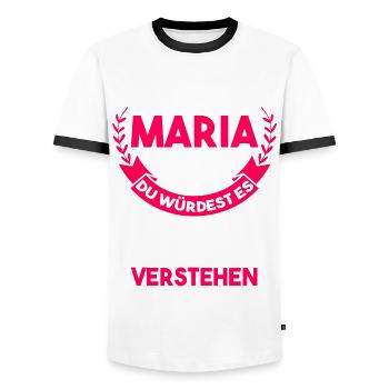 Maria - Männer Kontrast-T-Shirt - Weiß/Schwarz - Vorne - AI Model Female 172 light (172cm) & AI Model Male 178 dark (178cm)
