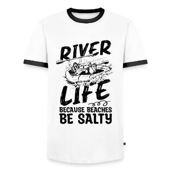 River Life Because Beaches Canoeing Rafting Lover - Men's Ringer Shirt - white/black - Front - AI Model Female 172 light (172cm) & AI Model Male 178 dark (178cm)