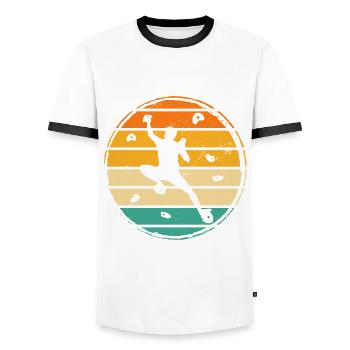 Retro Graphic Climbing Bouldering Rock Climber Mou - Men's Ringer Shirt - white/black - Front - AI Model Female 172 light (172cm) & AI Model Male 178 dark (178cm)