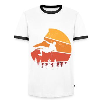 Retro Graphic Climbing Bouldering Rock Climber Mou - Men's Ringer Shirt - white/black - Front - AI Model Female 172 light (172cm) & AI Model Male 178 dark (178cm)