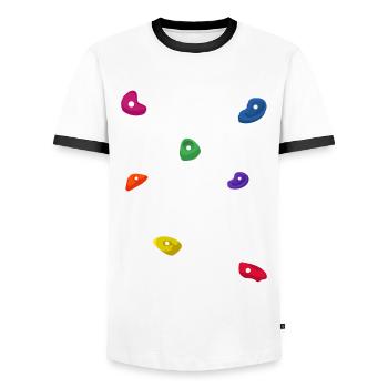 Retro Graphic Climbing Bouldering Rock Climber Mou - Men's Ringer Shirt - white/black - Front - AI Model Female 172 light (172cm) & AI Model Male 178 dark (178cm)