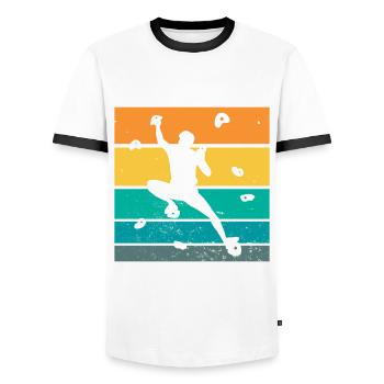 Retro Graphic Climbing Bouldering Rock Climber Mou - Men's Ringer Shirt - white/black - Front - AI Model Female 172 light (172cm) & AI Model Male 178 dark (178cm)