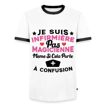 Je suis une Infirmière pas Magicienne Humour - T-shirt contrasté Homme - blanc/noir - Devant - AI Model Female 172 light (172cm) & AI Model Male 178 dark (178cm)