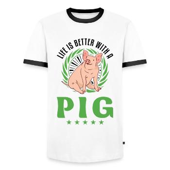 La vie est meilleure avec un éleveur de porcs - T-shirt contrasté Homme - blanc/noir - Devant - AI Model Female 172 light (172cm) & AI Model Male 178 dark (178cm)