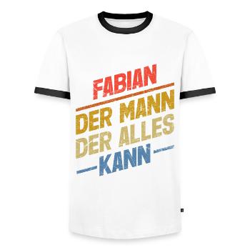 Fabian Der Mann Der Alles Kann Vorname Fabian - Männer Kontrast-T-Shirt - Weiß/Schwarz - Vorne - AI Model Female 172 light (172cm) & AI Model Male 178 dark (178cm)